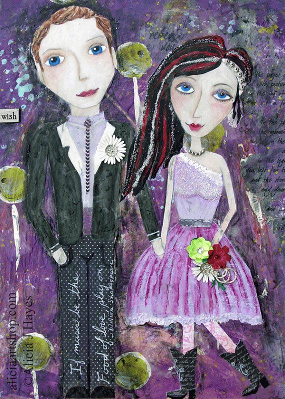 Wedding - WISH - ACEO / ATC Print - Romantic Dance, Wedding, Date Night, Prom, Dancing Shoes, Shakespear quote, Unique Mixed Media Art by Alicia
