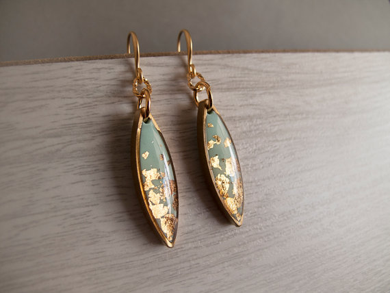 زفاف - Mint Gold Marquise Dangle Earrings - Gift for Her - Bridesmaid Gift