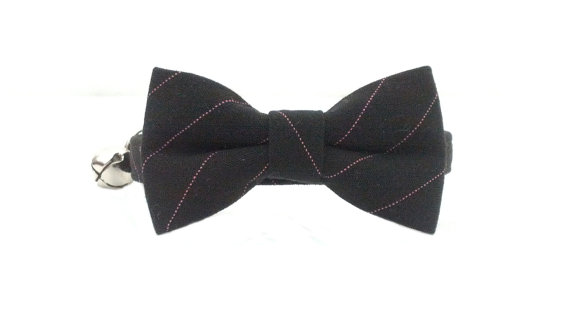 Hochzeit - Pink Pinstripe Suit Stripe Cat/Kitten Breakaway Safety Collar - Bow Tie Cat Collar- Removable Bowtie