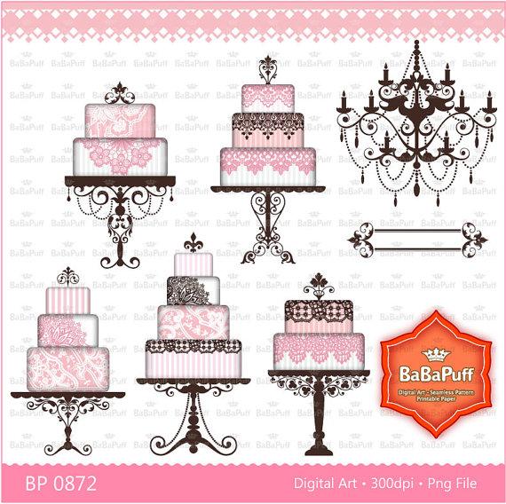 Свадьба - Digital Wedding Cake, Chandelier Silhouette Clip Art for Your Wedding Invitation Cards Making. BP 0872