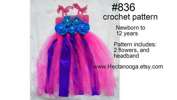 Wedding - CROCHET PATTERN - Tutu and Headband, Flower girl dress, kid's tutu,Girl's ballet dress, #836, baby, toddler, preteen, childs dance dress,