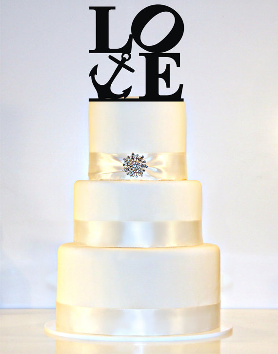 Wedding - LOVE Wedding Cake Topper with an Anchor perfect for a Nautical Wedding!