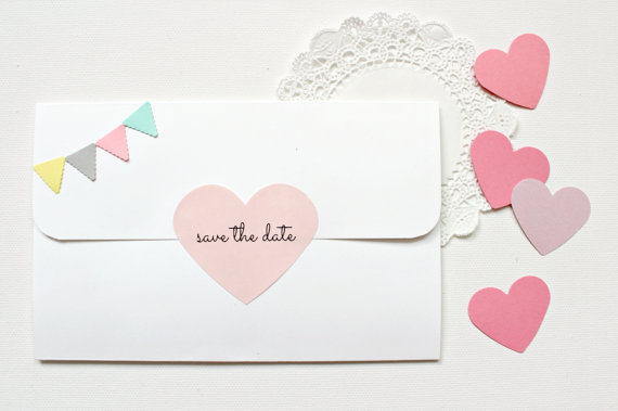 Wedding - Save The Date 50 Pink Heart Stickers Large - Gift Tag, Wedding Favors, Bridal Shower, Invitations, Stationary, Crafts