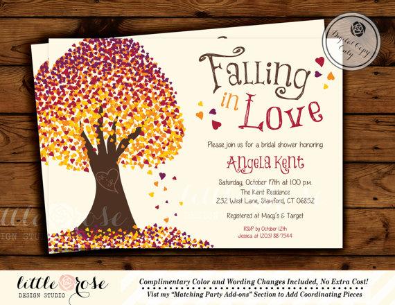 Hochzeit - Falling in Love Invitation - Fall Wedding Shower - Bridal Shower Invite - Fall Leaves - Fall Tree - Baby Shower - Printable