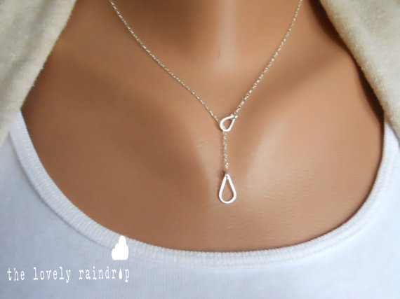 Свадьба - NEW Sterling Silver Raindrop/Teardrop Lariat Necklace - Sterling Silver Jewelry - Gift For - Wedding Jewelry - Gift For - Rain Lariat
