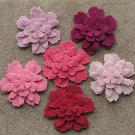 زفاف - Perfectly Pink - Zinnias - 48 Die Cut Felt Flowers