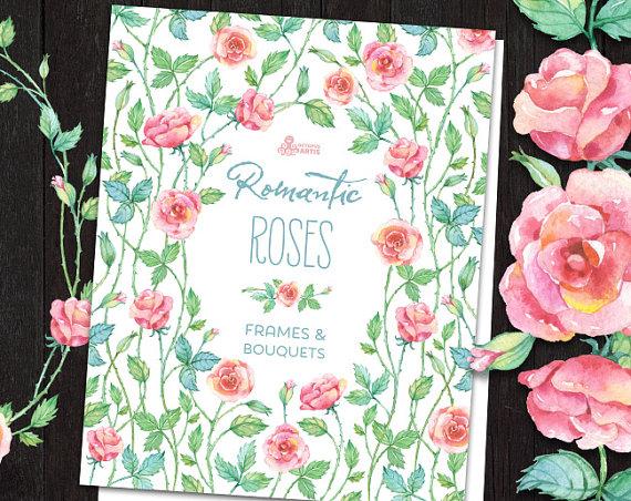 Свадьба - Romantic Roses: frames, bouquets, wreaths watercolor Clipart. Hand painted, floral, wedding diy, quote, flowers, invite, wood, roses, png