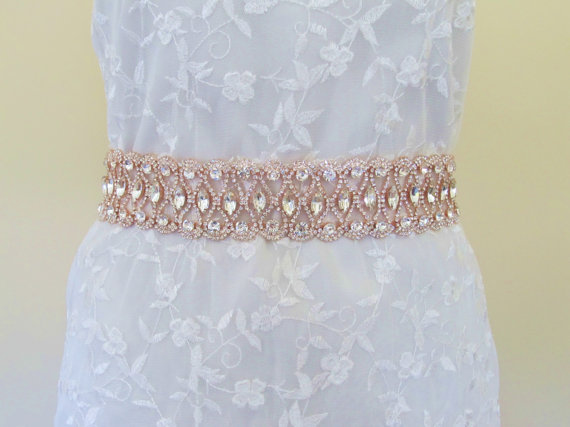Hochzeit - Rose Gold Crystal Rhinestone Bridal Sash,Rose Gold Sash,Wedding sash,Bridal Accessories,Bridal Belt,Style # 10