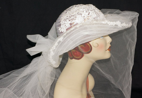 Mariage - 1960s Cowgirl Wedding Hat Veil