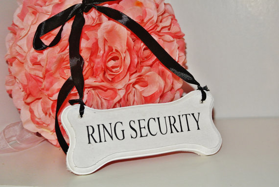 Свадьба - RING SECURITY Dog Ring Bearer, dog bone sign, ring bearer server flower girl vintage wedding shabby alternative  wedding sign pine wood