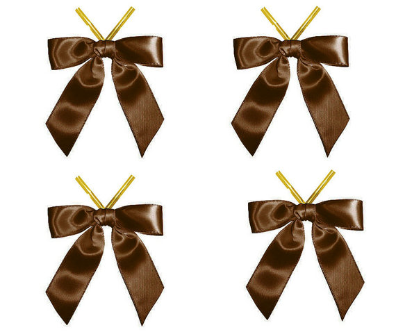 زفاف - 50 Brown Satin Ribbon Bows Twist-Tie 