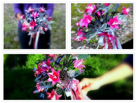 زفاف - Bridal Bouquet with Lily Flowers Butterflies Dragonflies, Bridal Bouquet, Bridesmaid bouquets, Wedding bouquet, Flower Bouquet