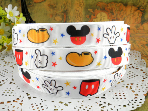 زفاف - Mickey Mouse & Accessories 1" printed grosgrain ribbon for Hairbow DIY Craft