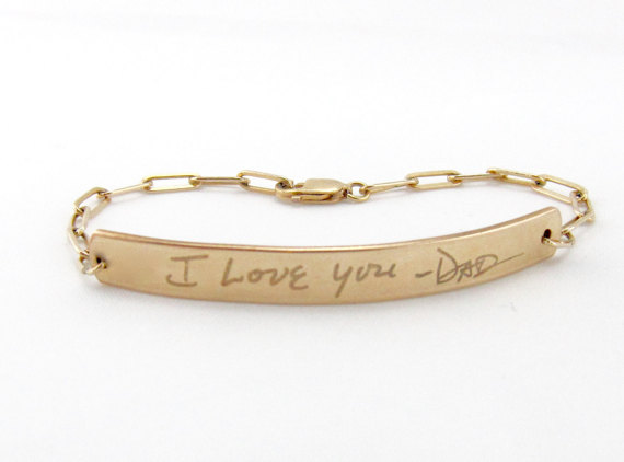 Mariage - Personalized Gold Engraved Bracelet, Gold Bar Bracelet, Gold ID Bracelet, Actual Handwriting Bracelet, Monogram Jewelry, Wedding Bracelet