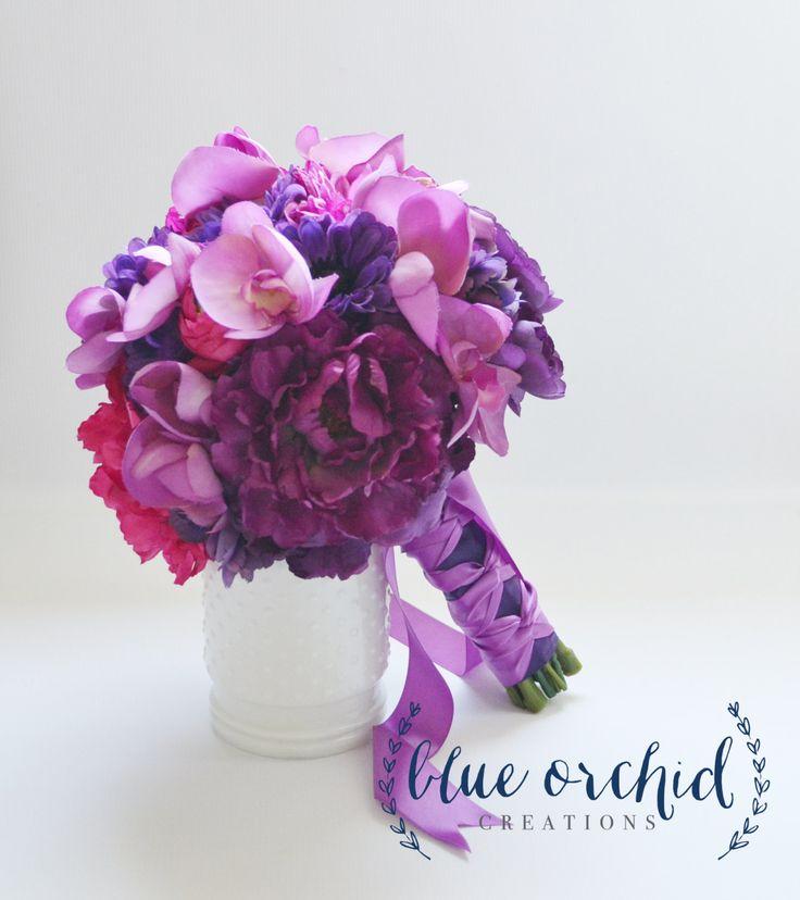 زفاف - Purple And Fuchsia Bridal Bouquet With Orchids - Vibrant Wedding Bouquet, Purple Bouquet