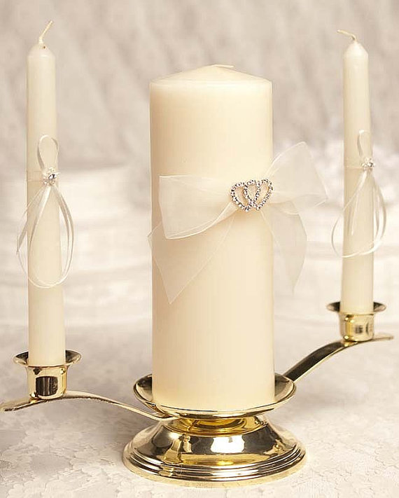 Mariage - Rhinestone Hearts Wedding Unity Candle & Taper Set - 35335/350189