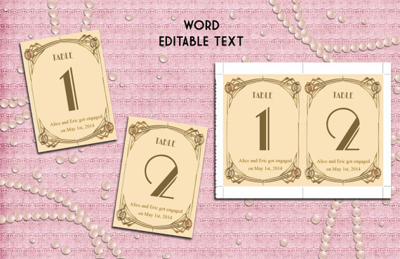 Wedding - Great Gatsby Art Deco Table Cards 1-30, Table Numbers, Table Decoration -1920's, 20's Style- Ivory and Gold- Word Templates Instant Download