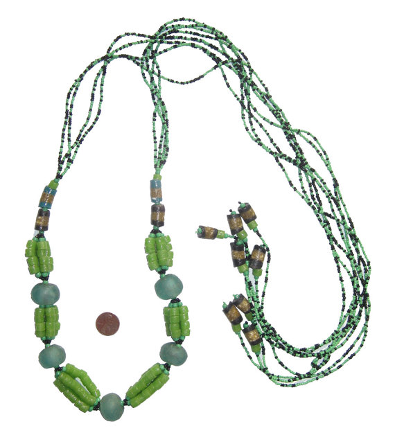 زفاف - Green African Waist Bead Belt - African Glass Beads - African Jewelry - Jewelry Supplies - Handcrafted by Artisans - Made in Ghana (WST108)