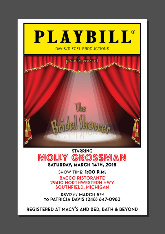 Hochzeit - PLAYBILL theater wedding Bridal Shower Broadway NY Theatre DIY file or printed for you