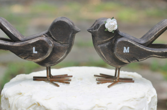 Hochzeit - Wedding Cake Topper Love Birds, Personalized Initials, We Do, or Mr. and Mrs., Paper Cream Rose, Rustic Shabby Chic Weddings