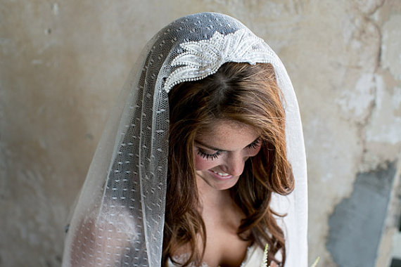 زفاف - Ivory Swiss Dot Bridal veil, Elbow Length Veil, Fingertip veil, Point D' Esprit