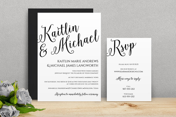 Wedding - You Can Change the Color! DiY Wedding Invitation Template - Download Instantly - EDITABLE TEXT - Calligraphy  - Microsoft® Word Format