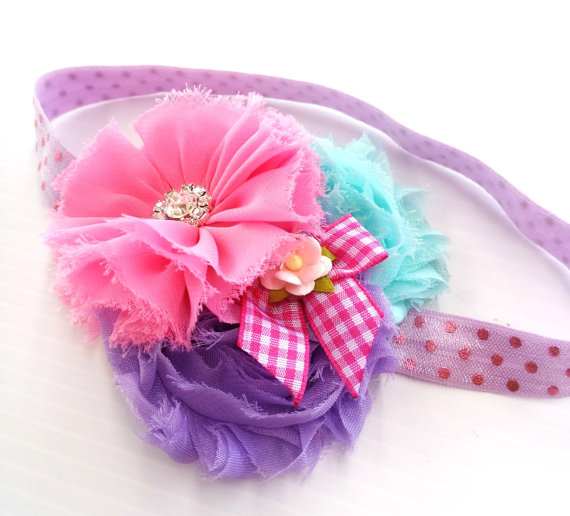زفاف - Matching Flower Chiffon Headband to Fathers Day Onesie Design Pink Purple Aqua