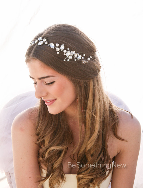 Свадьба - Rhinestone Wedding Hair Vine, Wired Rhinestone Wedding Hair Accessory, Silver Tiara Bridal Headpiece