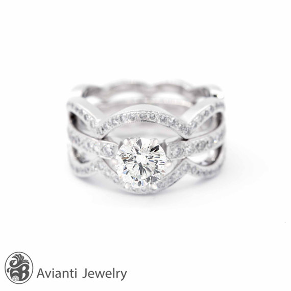 زفاف - Ring, Fancy Engagement Ring, Round Cut Diamond Wedding Set, Wedding Set, Diamond Wedding Set, Set of 3 Rings 