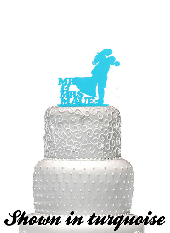 Hochzeit - Wedding cake topper,  Turquoise cake top, bride and groom wedding cake top,  acrylic wedding cake top,  silhouette wedding cake topper