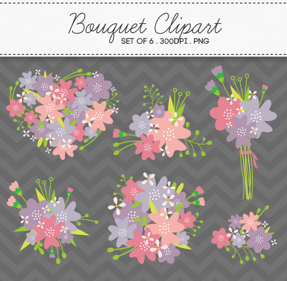 زفاف - Floral Flower Bouquet Purple Pink Clipart / INSTANT DOWNLOAD / Digital Bouquets Set of 6 / 177