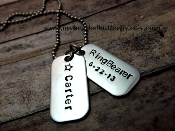 Mariage - childs-boys-Dog tag necklace-girls-personalized necklace-handstamped-ring bearer-flower girl