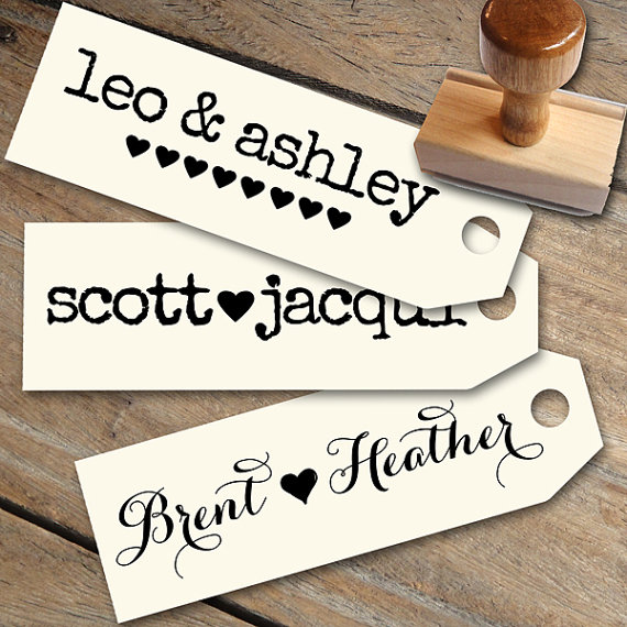Hochzeit - Custom Name Stamp with Hearts for Weddings and Save the Date