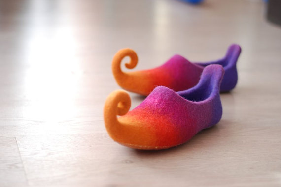 زفاف - Fairy shoes felted slippers from wool in orange red purple violet or any other color Custom made pair especialy for you