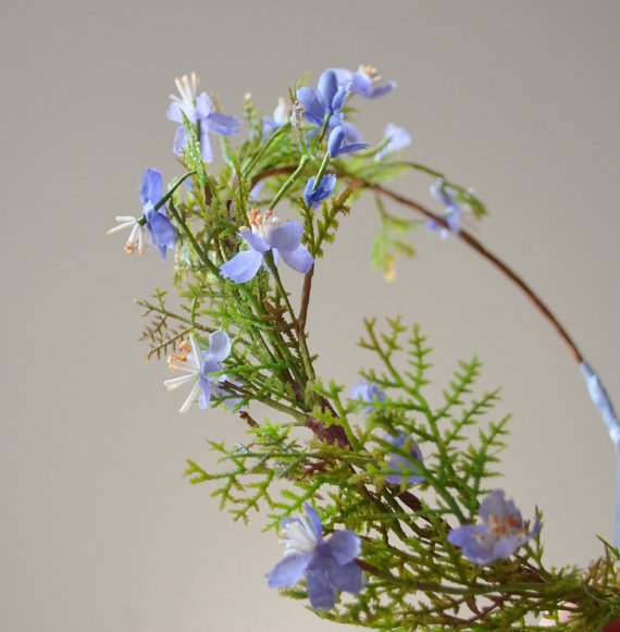 Wedding - Blue flower crown, floral crown, woodland headband, moss tiara, whimsical hair accessories