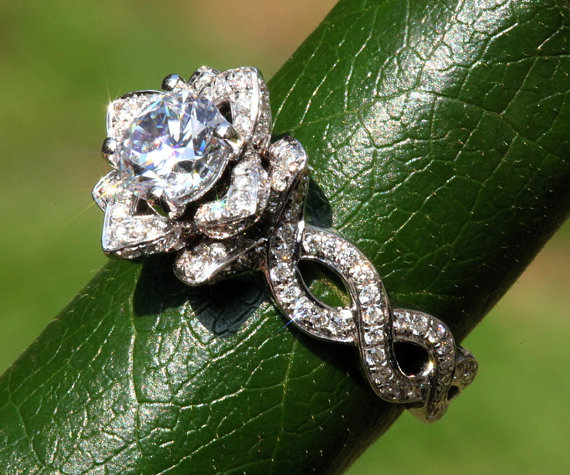 زفاف - EVER BLOOMING LOVE - Diamond Engagement Rose Lotus Flower Ring - Setting Semi mount - Infinity - Beautiful Petra Patented Design - fL06