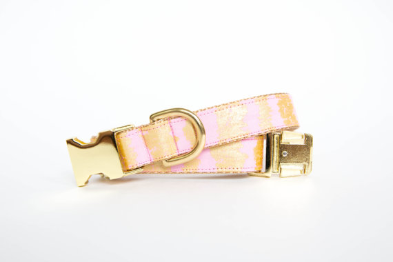 زفاف - Pale Pink and Gold Dog Collar, Metallic Gold