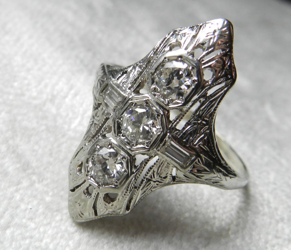 Свадьба - Antique Engagement Ring 1 Ct 1920s Platinum Engagement Ring Art Deco Ring Filigree Old European Cut Diamond Engagement Ring 1920s