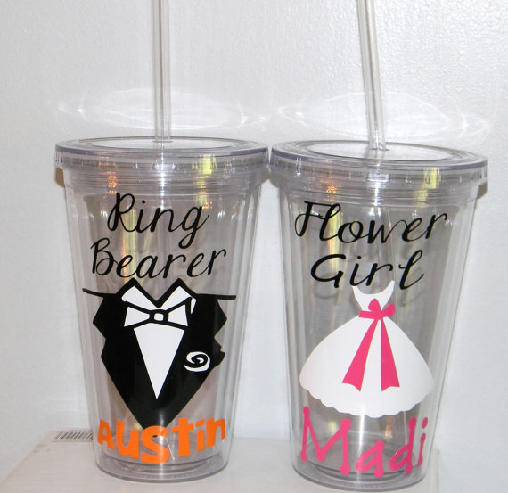 Hochzeit - Ring Bearer Gift Tumbler Personalized  Wedding -   Flower Girl Ring Bearer- Any Color Any Design Custom