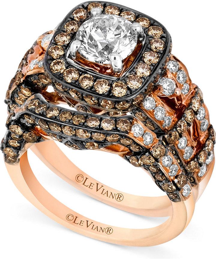 Hochzeit - Le Vian Ring Set, White Diamond (1-3/8 ct. t.w.) and Chocolate Diamond (2-1/5 ct. t.w.) Engagement Ring Set in 14k Rose Gold