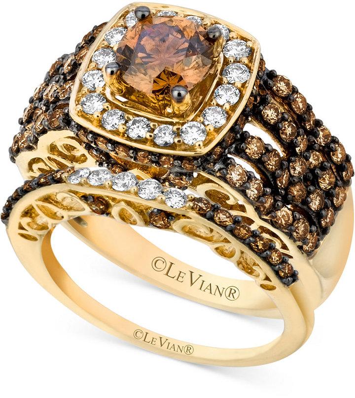 Wedding - Le Vian Certified Bridal Set, Chocolate and White Diamond Engagement Ring Set (2-5/8 ct. t.w.) in 14k Gold