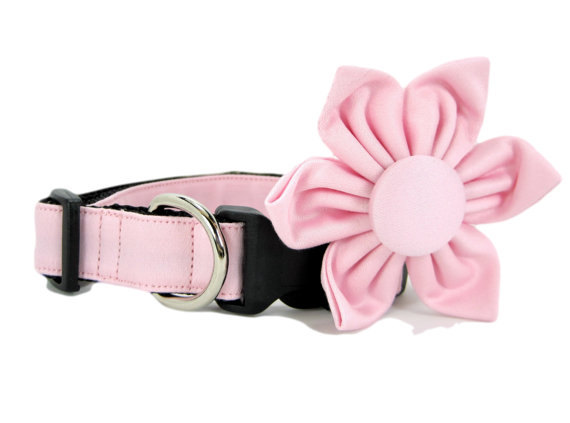 Hochzeit - Wedding dog collar-Pink  Dog Collar with flower set  (Mini,X-Small,Small,Medium ,Large or X-Large Size)- Adjustable