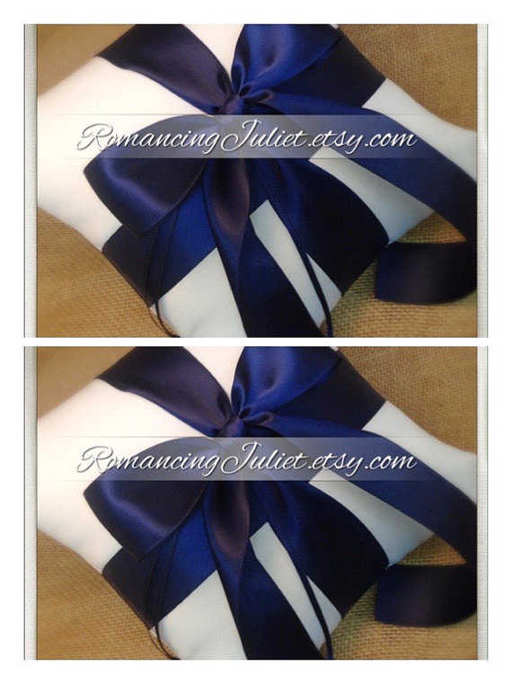 Hochzeit - Romantic Satin Ring Bearer Pillow Set of 2...You Choose the Colors..shown in white/navy blue