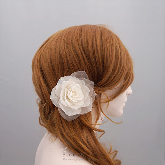 زفاف - Pure Silk Bridal Hair Flower, Rose Wedding Hair Flower, Ivory Bridal Hair Piece, Hairpiece, Bridal Hair Accessory, Freshwater Pearl, Flower