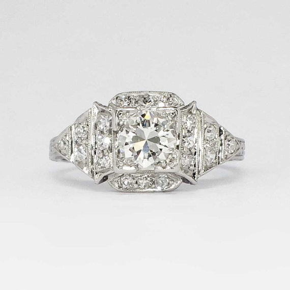 Hochzeit - Striking 1.03ct t.w. 1930's Art Deco Old European Cut Diamond Engagement Ring Platinum