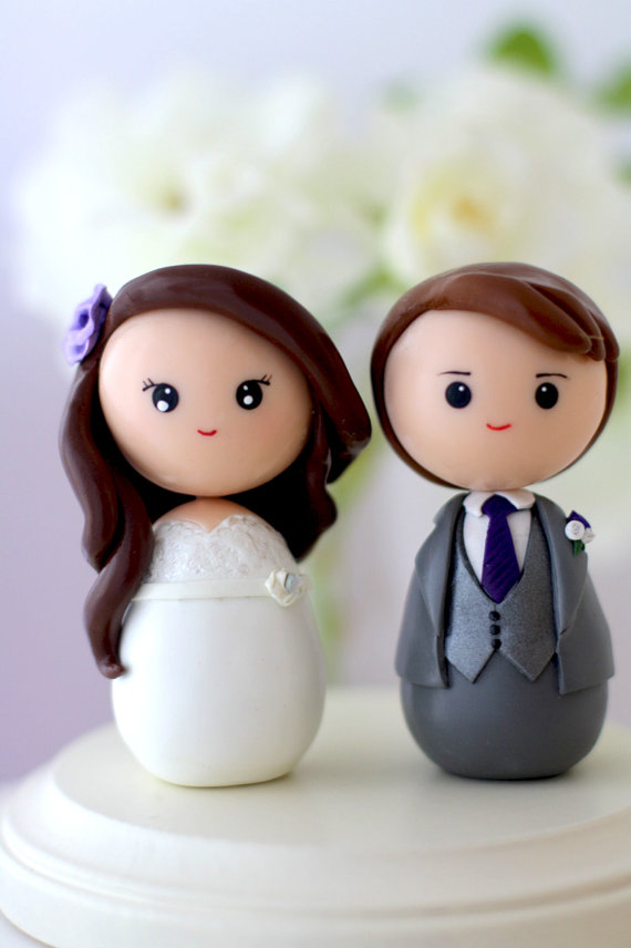 Mariage - Personalized custom wedding cake topper kokeshi figrurines
