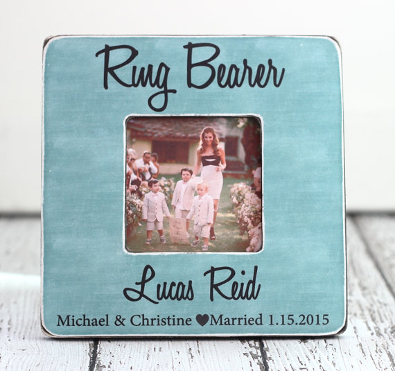 Свадьба - Ring Bearer Gift Personalized Picture Frame Rustic Thank You Country Wedding Party Thank You Gift