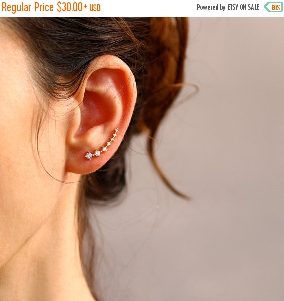 Свадьба - VACATION SALE Gold Ear cuff  with Cubic Zirconia Gemstone ,    Ear Climber ,   Wedding earrings , Bride earings , Graduation gift