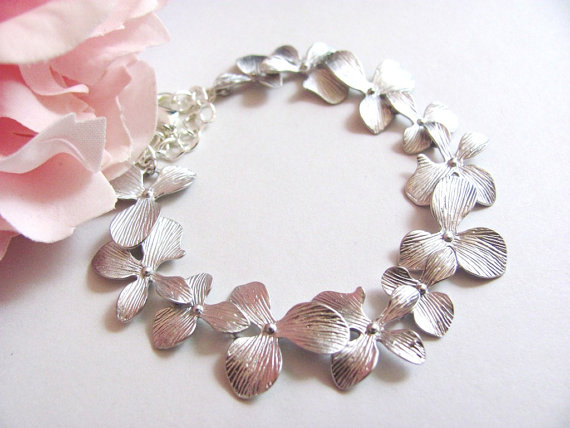 Wedding - Silver Lux Orchid Bracelet- romantic elegant bridal jewelry, bridesmaids gift, available in gold.