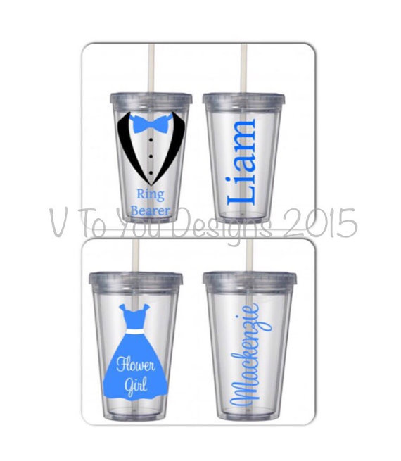 Mariage - Flower Girl and Ring Bearer Gift Tumblers - Bundle - Clear 16 ounce tumblers with straw - BPA free - wedding party gifts, bridal party,